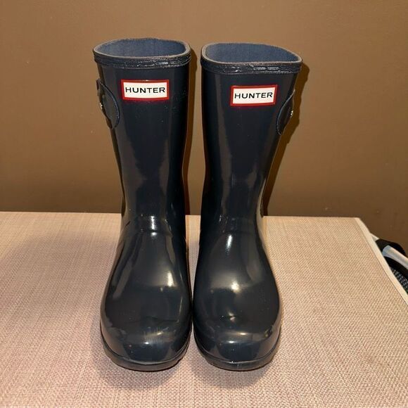 Hunter Womens Original Tour Short Gloss Rain Boots Charcoal Gray Color Size 9 - Picture 2 of 10